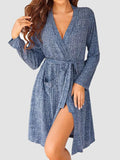 Tied Solid Lounge Nightgown with Pockets.