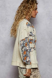 Floral and Lace Patch Washed Zip-Up Hoodie.