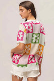 BiBi Floral Checker Pattern Lightweight Pullover Sweater.