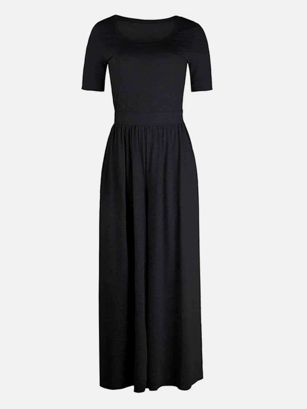 Scoop Neck Short Sleeve Jumpsuit.