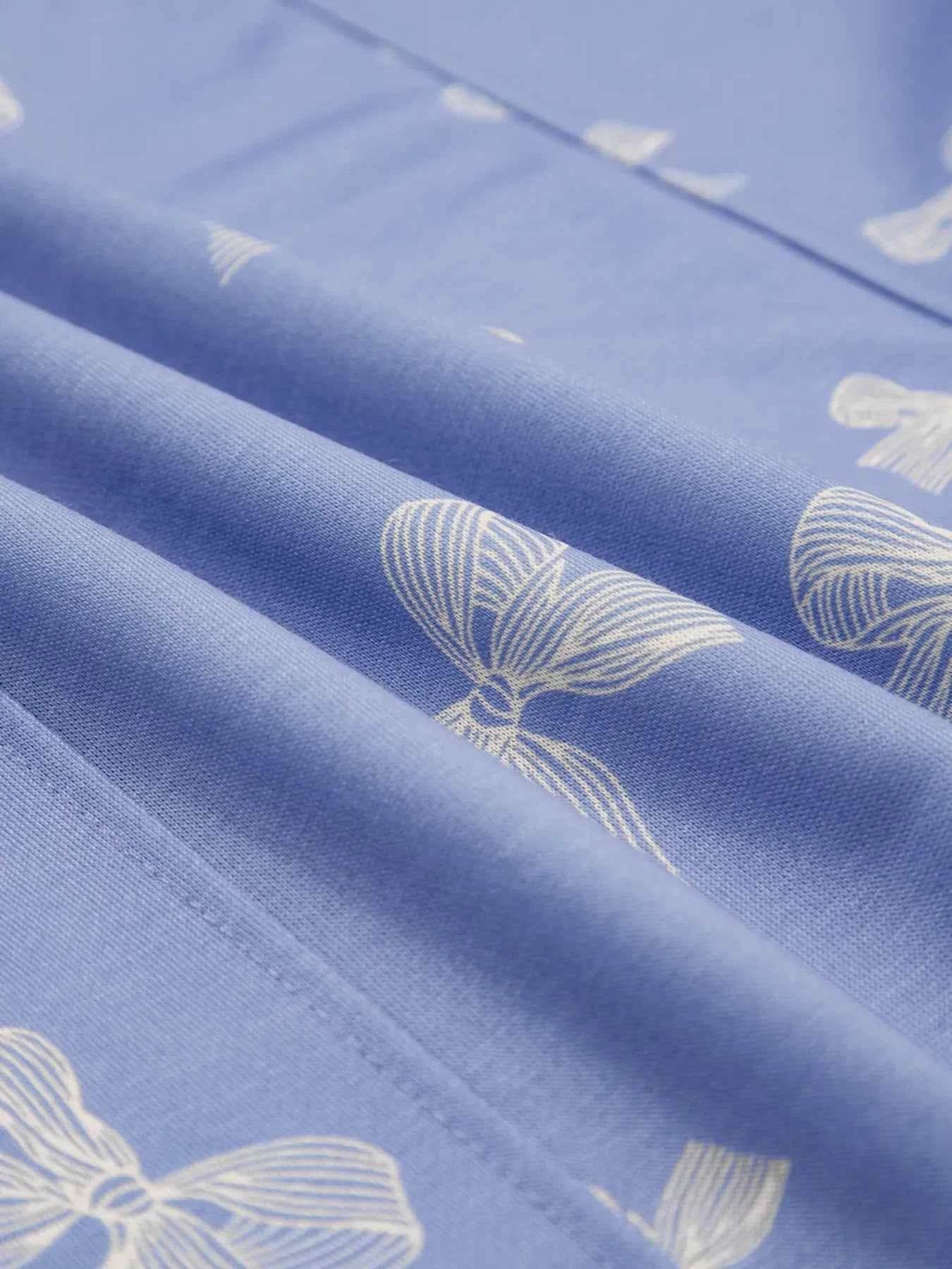 Bow Knot Print Ruffled Sleeve Crewneck Mini Dress.