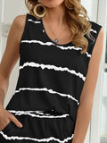 Striped Round Neck Tank and Shorts Lounge Set.