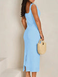 Slit Square Neck Sleeveless Midi Dress.