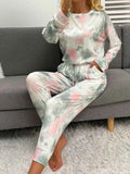 Shiny Tie-Dye Round Neck Top & Drawstring Pants Lounge Set.