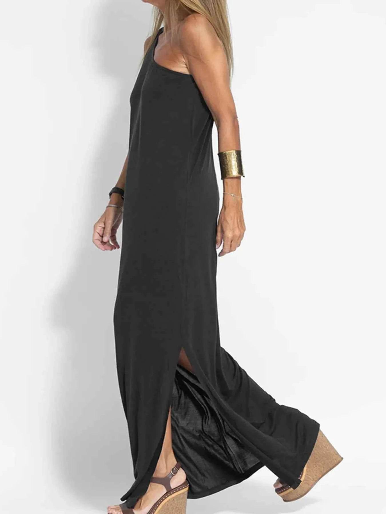One-Shoulder Maxi Dress with Side Slit.