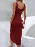 Wrap Tank Midi Dress with Asymmetric Hem.