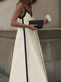 Contrast Trim V-Neck Maxi Dress.