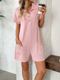 Button Detail Collared Neck Short Sleeve Romper.