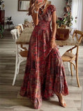 Plus Size Paisley Print Cap Sleeve Maxi Dress.