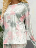 Shiny Tie-Dye Round Neck Top & Drawstring Pants Lounge Set.