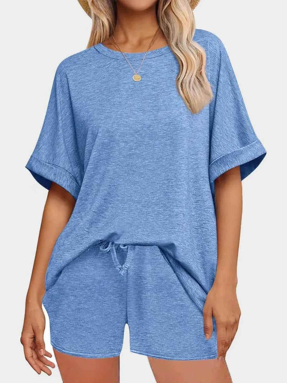 Round Neck T-Shirt and Shorts Set for Comfortable Everyday Wear - EBYNN