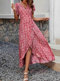 Printed Surplice Maxi Dress with Flutter Sleeves.