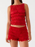 Ruched Texture Tank and Shorts Two-Piece Set - EBYNN