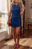 Sleeveless Zipped Bodycon Denim Dress.