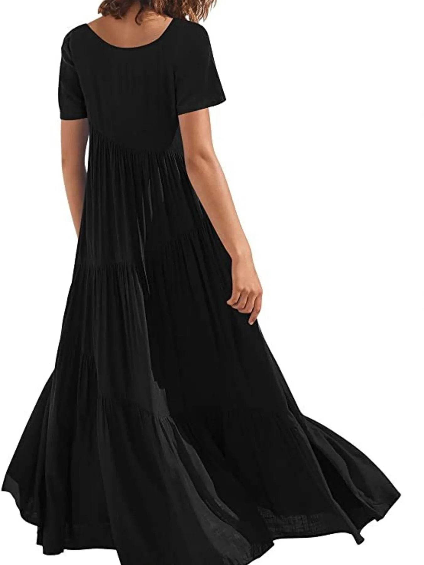 Round Neck Tiered Ruffle Maxi Dress - EBYNN
