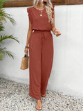Lace Trim Round Neck Top and Pants Set - EBYNN