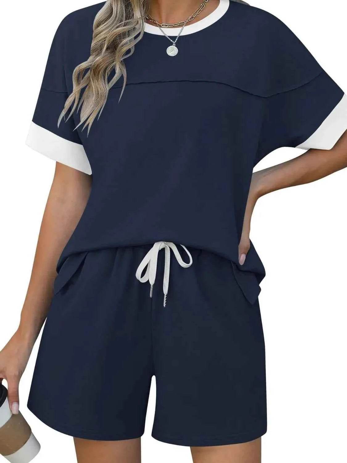 Sleek Round Neck Short Sleeve Top & Shorts Set - EBYNN