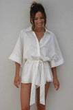 Tied Button Up Collared Neck Cotton Romper.