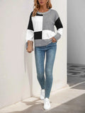 Color Block Knit Long Sleeve Sweater.