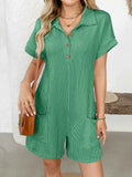 Button Detail Collared Neck Short Sleeve Romper.