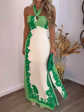 Halter Neck Leaf Print Maxi Dress.