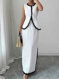 Contrast Scalloped Trim Sleeveless Top & Skirt Set.