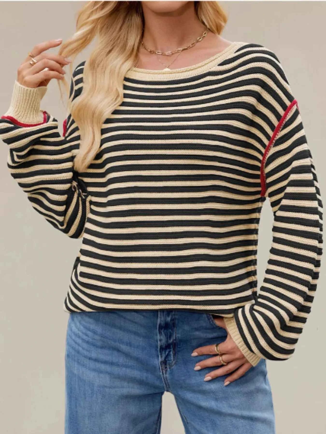 Slit Striped Oversized Sweater.
