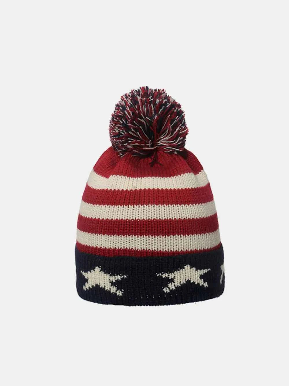 US Flag Knit Hat with Roll Rim.