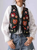 Floral Embroidered Lace-Up Vest.