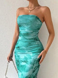 Printed Side Slit Tube Dress.