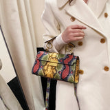 PU Leather Snakeskin Print Crossbody Bag.