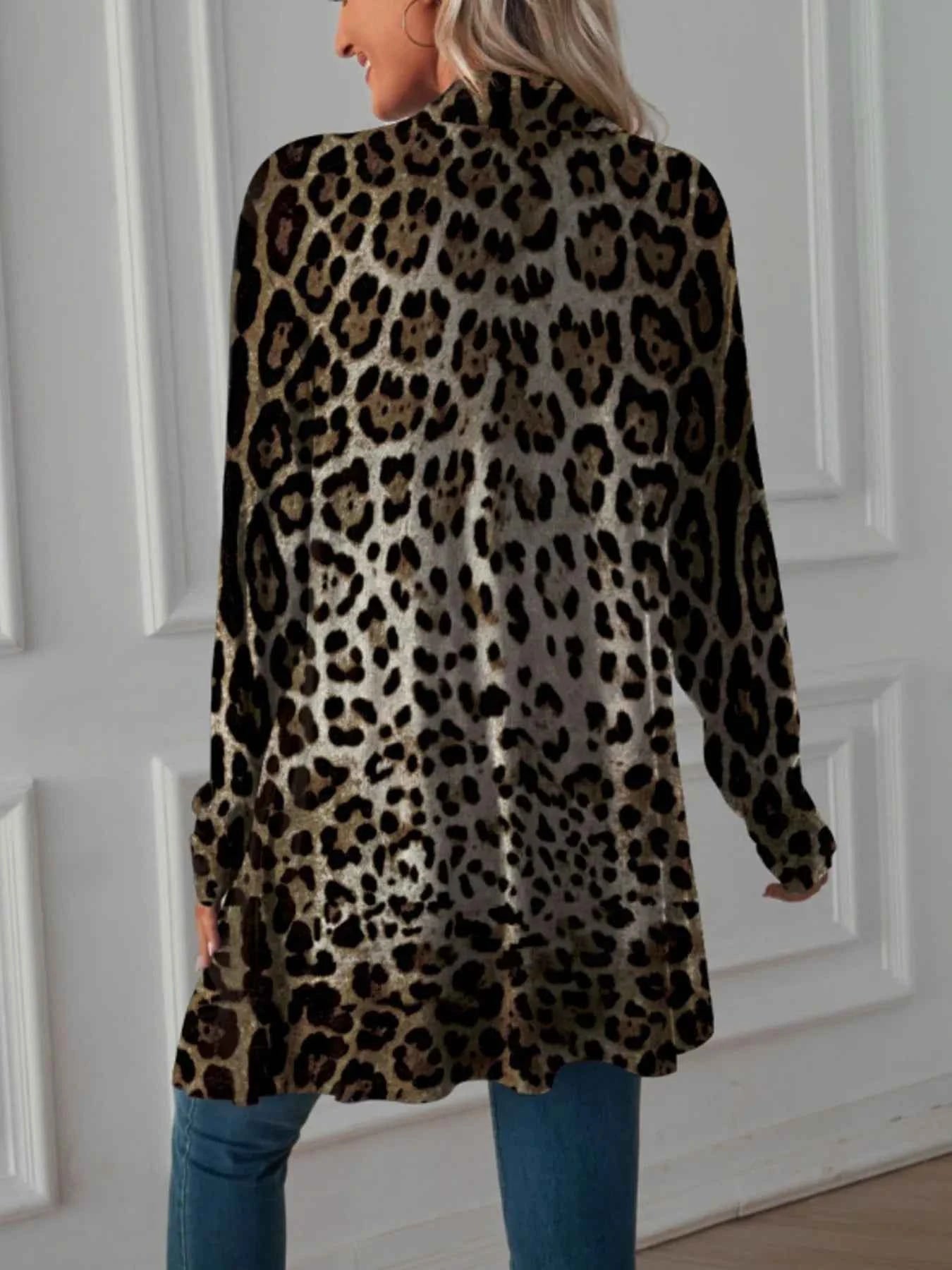 Leopard Print Oversized Long Open Front Cardigan.