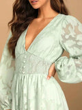Smocked V-Neck Balloon Sleeve Dress.