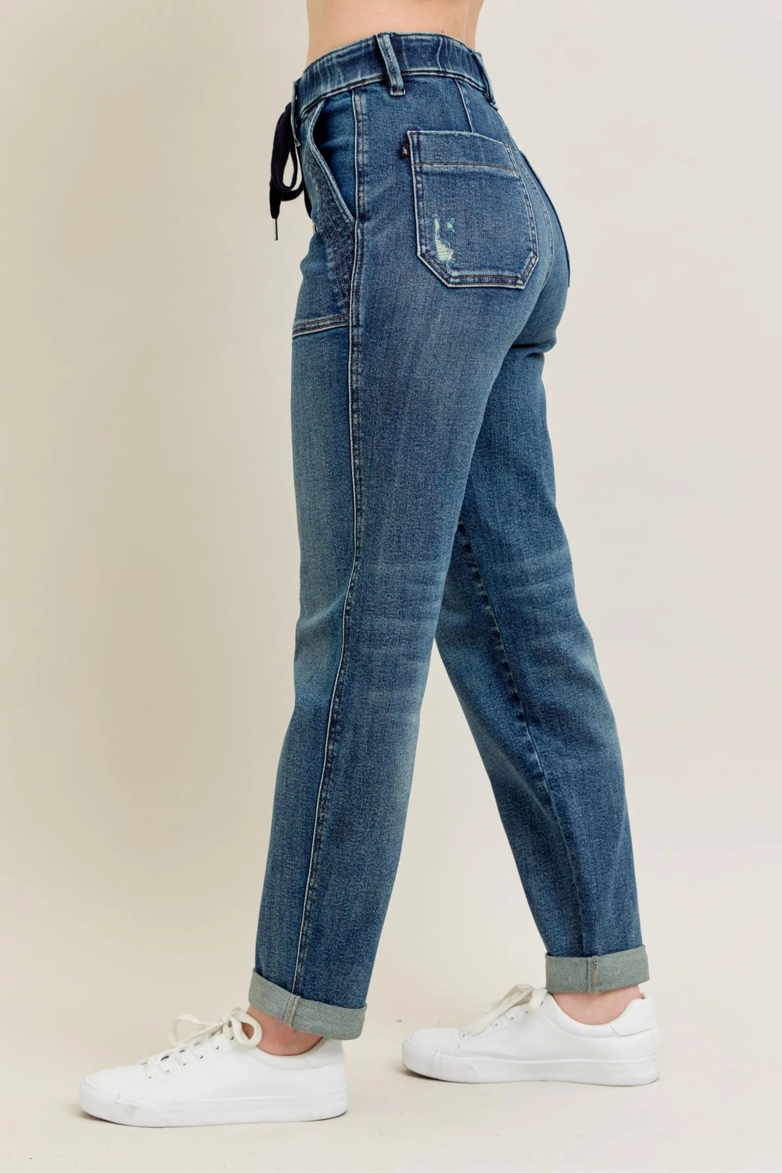 Judy Blue High-Waisted Vintage Wash Jeans with Drawstring Plus Size.