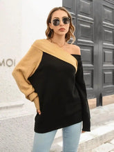 Asymmetrical Color Block Long Sleeve Sweater.
