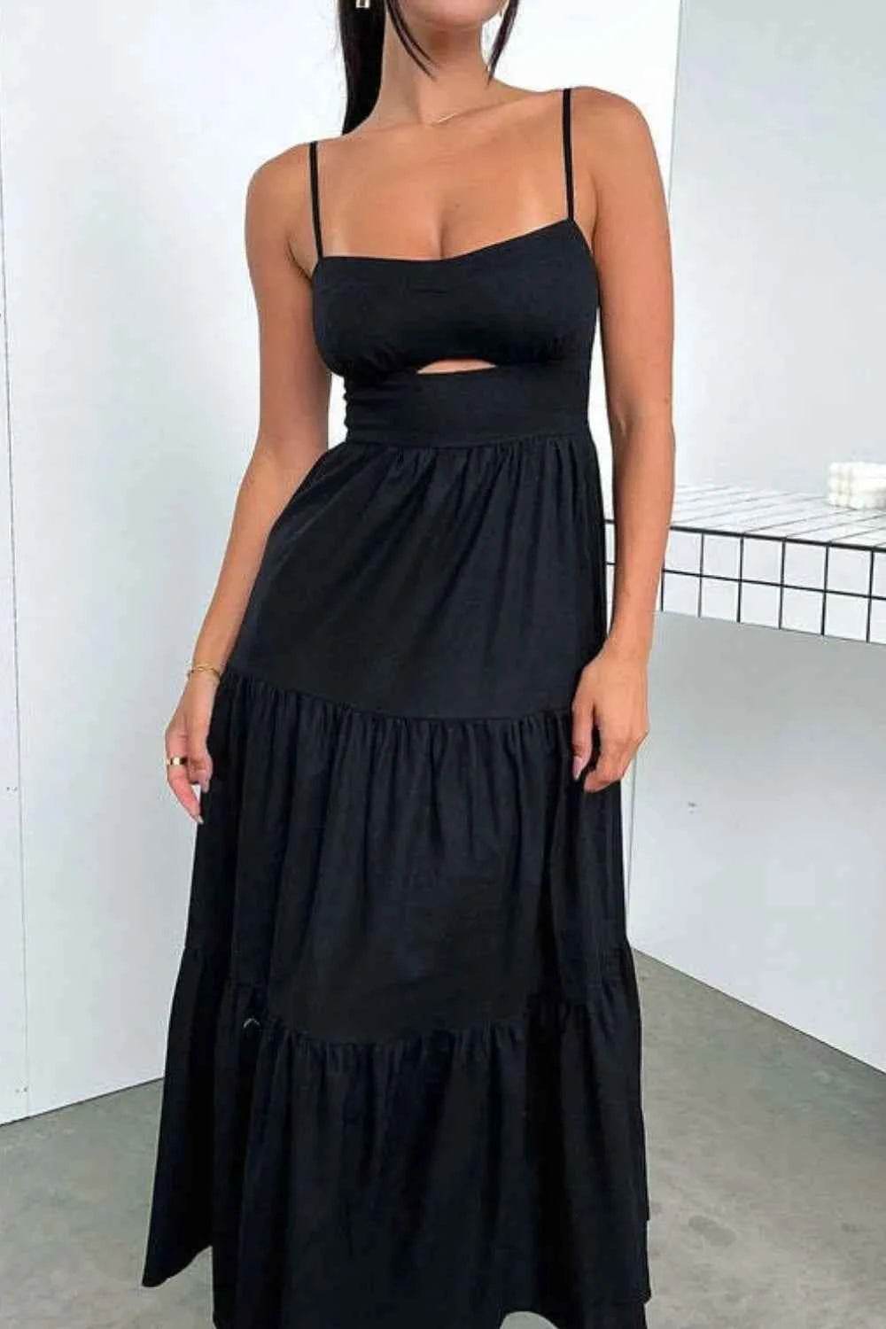 Cut-Out Tiered Dress with Spaghetti Straps.