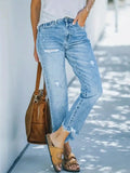 Distressed Straight Leg Jeans.
