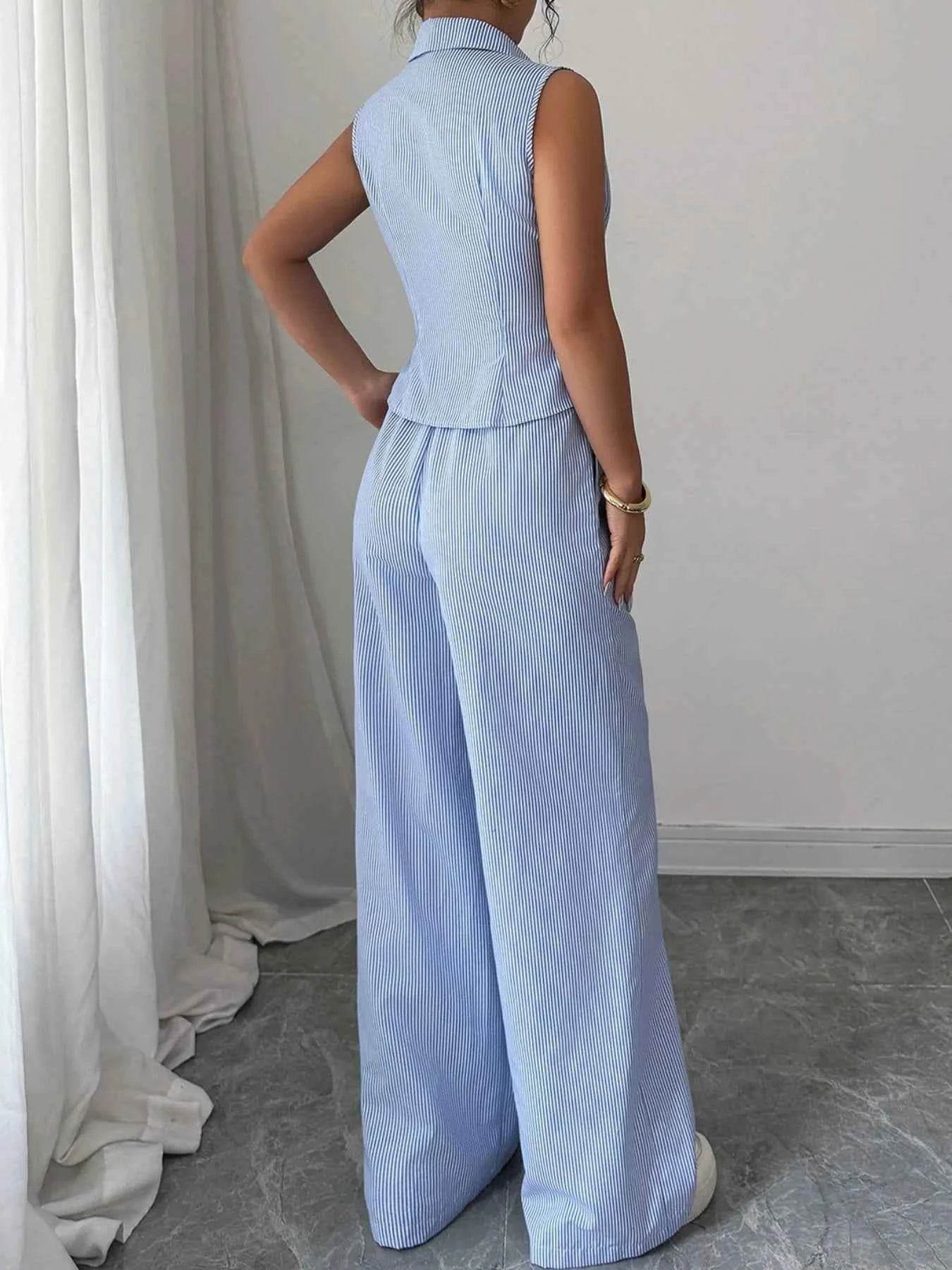 Striped Sleeveless Top and Pants Set - EBYNN