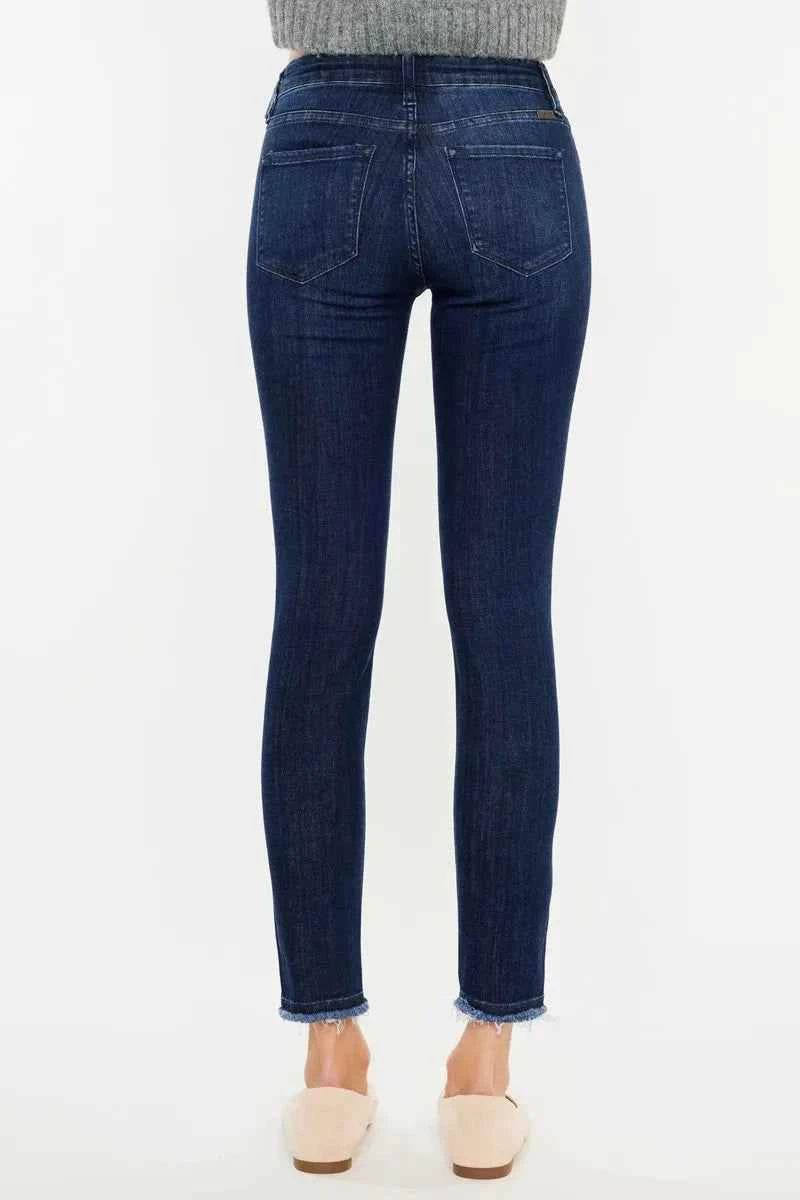 Kancan High-Rise Slim Fit Raw Hem Ankle Jeans.