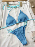 Ribbed Tie Back High Cut Bikini Set.