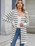Striped Open Front Cardigan - Relaxed Fit.