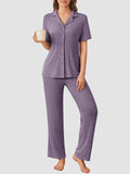 Button Down Long Sleeve Top and Pants Lounge Set.