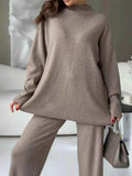 Slit Mock Neck Top and Pants Sweater Set - EBYNN