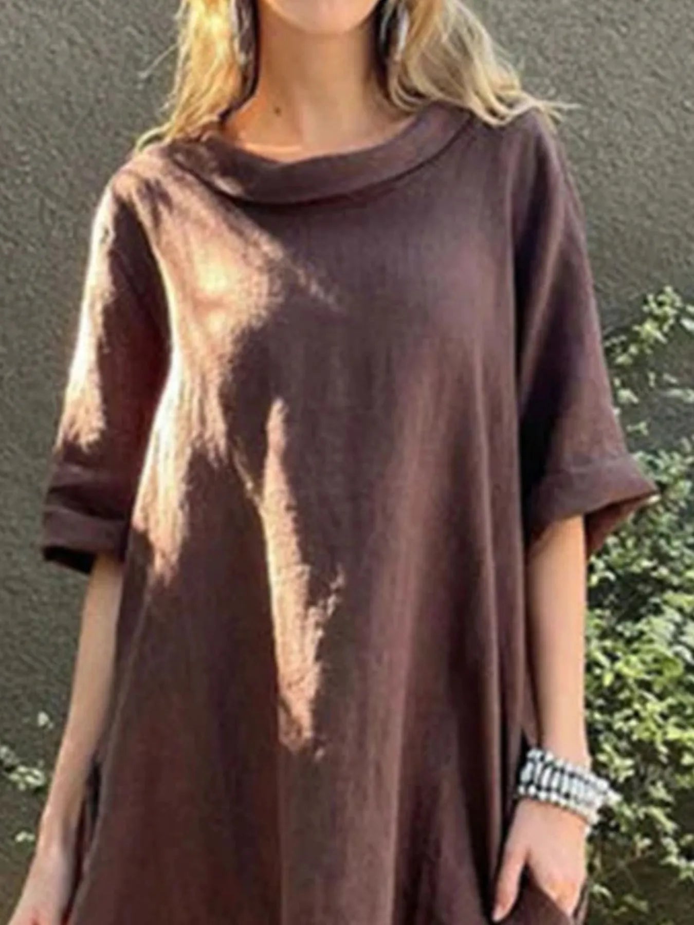 Plus Size Casual Loose Fit Round Neck Midi Dress.