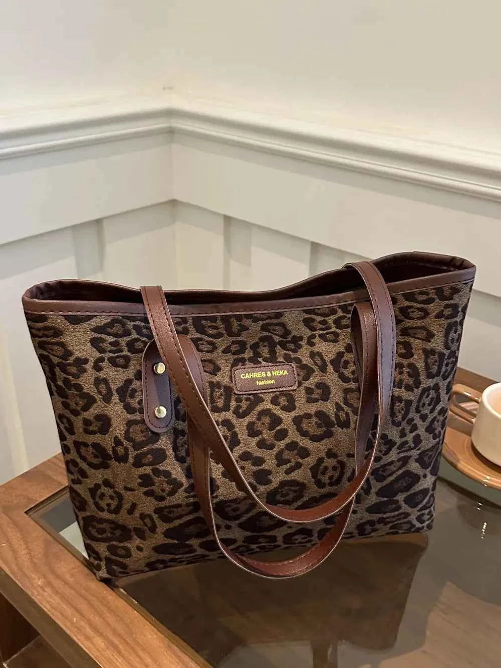 Large Leopard Print Polyester Tote Bag.
