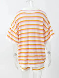 Striped Eyelet Button Up Shirt and Shorts Set.