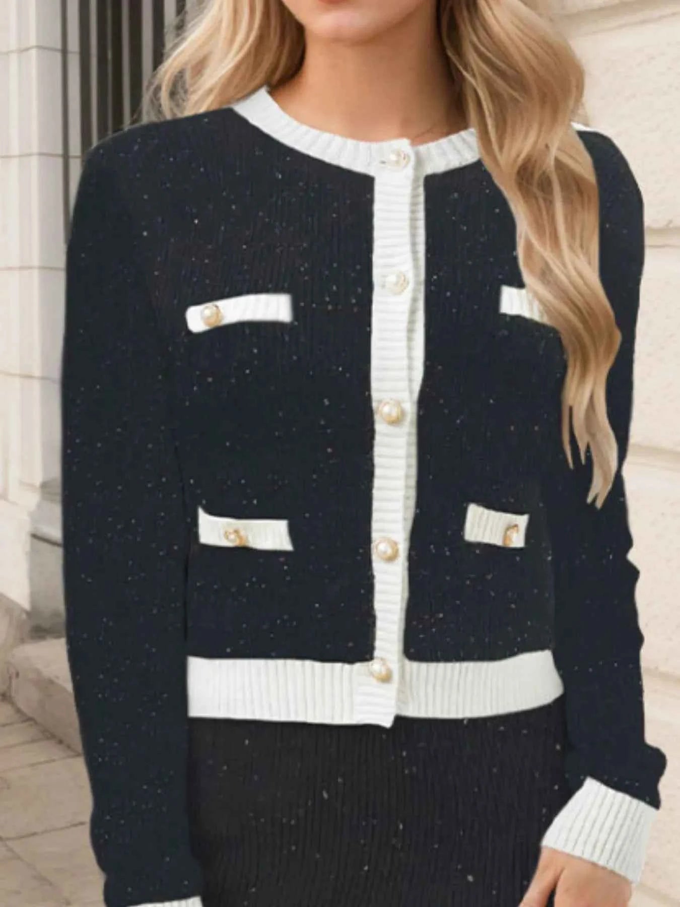 Contrast Trim Ribbed Sweater Set.