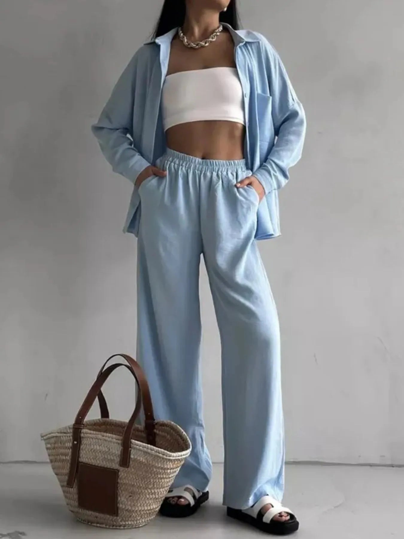 Button Up Long Sleeve Shirt and Pants Set.