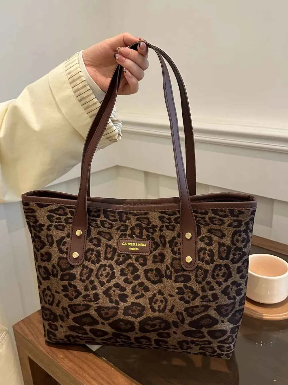 Large Leopard Print Polyester Tote Bag.