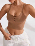 Ribbed Half Button Cropped Active Cami.